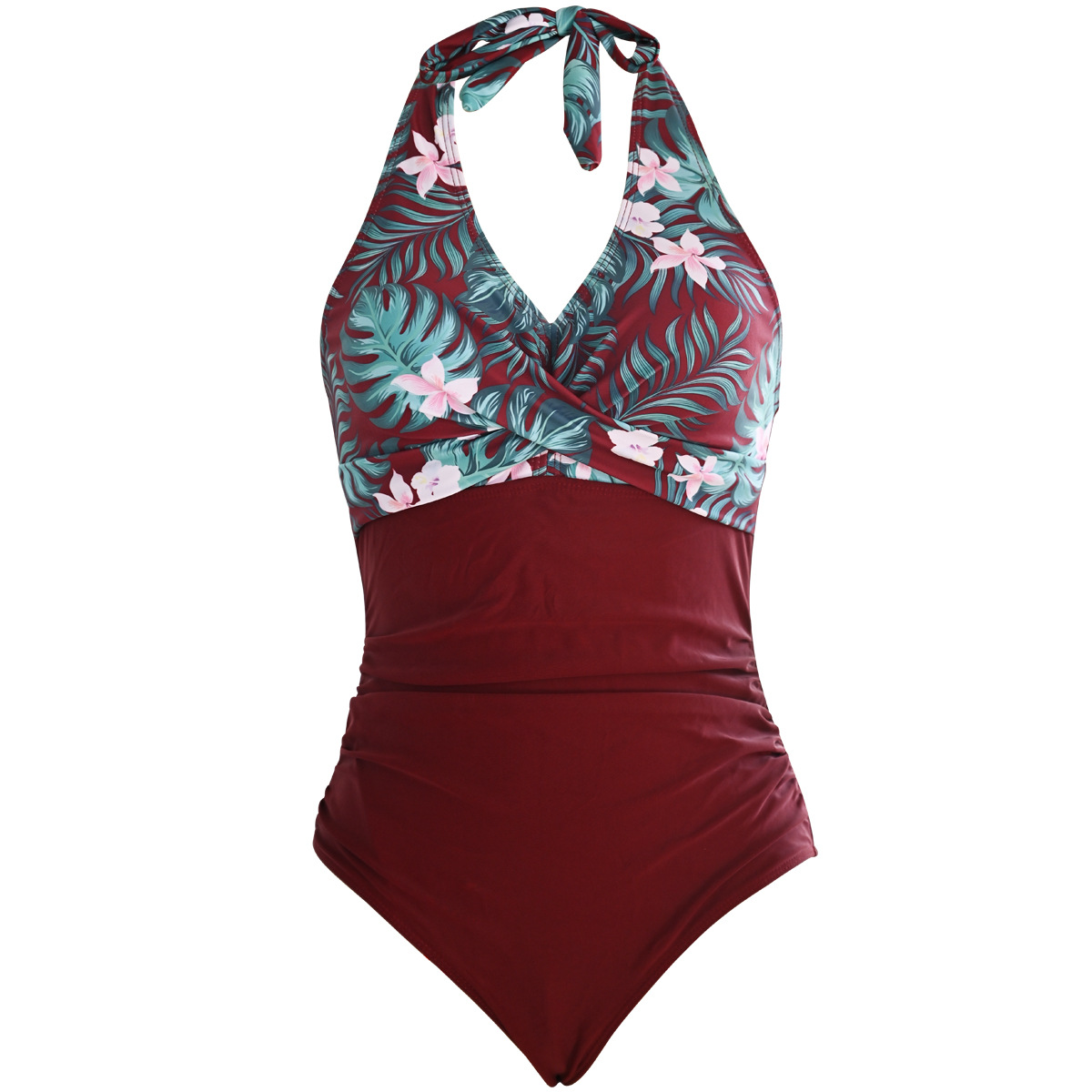 Womens Halter One Piece Swimsuit Sexy V-Neck Tummy Control Bathing Suit